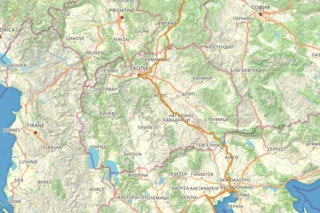 Streckenverlauf des Eurovelo 11 durch Nordmazedonien auf einer Karte eingezeichnet