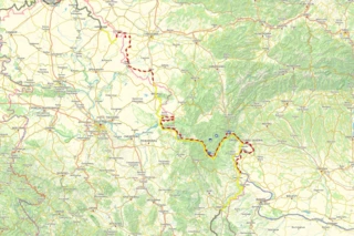 Verlauf des Eurovelo 13 inSerbien und Rumänien auf einer Karte eingezeichnet