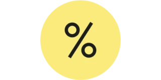 Schwarzes Prozentzeichen auf einem gelben Kreis