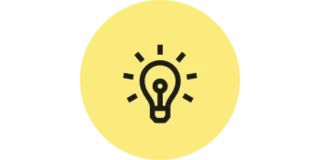 Schwarzer Umriss einer leuchtenden Lampe auf einem gelben Kreis