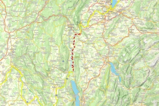 Verlauf des Eurovelo 17 von Pougny bis Chanaz auf einer Karte eingezeichnet