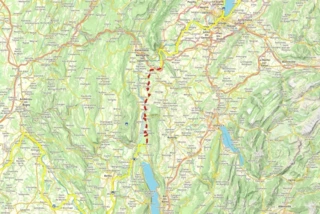 Verlauf des Eurovelo 17 von Pougny bis Chanaz auf einer Karte eingezeichnet