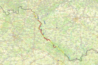 Verlauf des Eurovelo 13 in Bayern und Tschechien auf einer Karte eingezeichnet