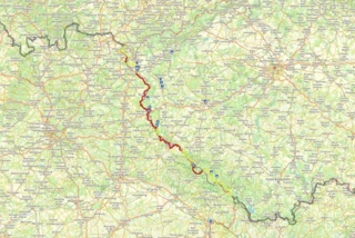 Verlauf des Eurovelo 13 in Bayern und Tschechien auf einer Karte eingezeichnet