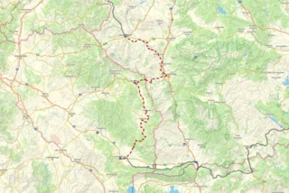 Verlauf des Eurovelo 13 in Bulgarien und Nordmazedonien auf einer Karte eingezeichnet