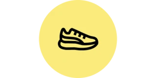 Schwarzer Umriss eines Turnschuhs auf einem gelben Kreis