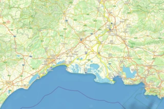 Verlauf des Eurovelo 17 von Avignon bis Montpellier auf einer Karte eingezeichnet