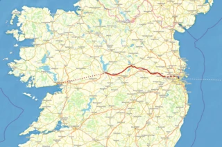 Streckenverlauf der 1. Etappe des Eurovelo 2 durch Irland.