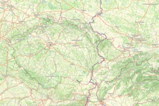 Streckenverlauf des Eurovelo 9 in Tschechien auf einer Karte eingezeichnet