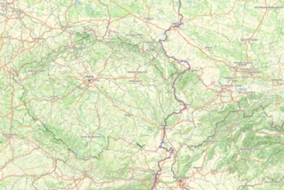 Streckenverlauf des Eurovelo 9 in Tschechien auf einer Karte eingezeichnet