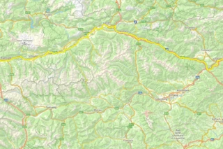 Verlauf des Eurovelo 14 von Radstadt bis Leoben auf einer Karte eingezeichnet