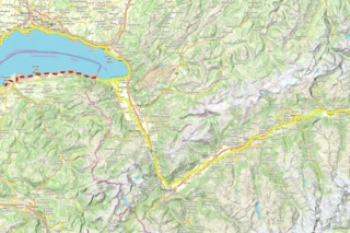 Verlauf des Eurovelo 17 von Sierre bis Montreux auf einer Karte eingezeichnet