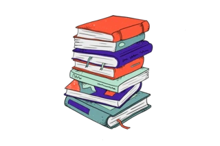 Gezeichnetes Icon eines bunten Bücherstapels