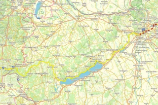 Verlauf des Eurovelo 14 von Szentgotthard bis Budapest auf einer Karte eingezeichnet