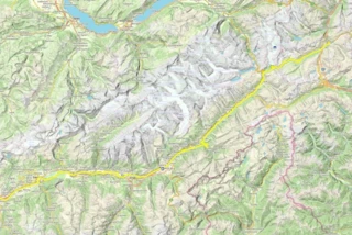 Verlauf des Eurovelo 17 von Andermatt bis Sierre auf einer Karte eingezeichnet