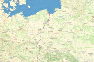 Streckenverlauf des Eurovelo 9 in Polen auf einer Karte eingezeichnet