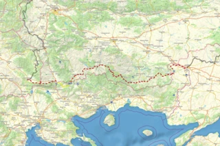 Verlauf des Eurovelo 13 in Bulgarien und Griechenland auf einer Karte eingezeichnet