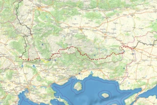 Verlauf des Eurovelo 13 in Bulgarien und Griechenland auf einer Karte eingezeichnet
