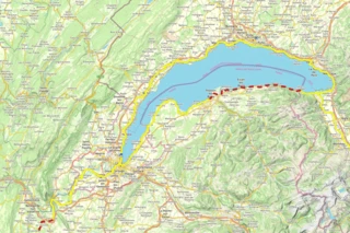 Verlauf des Eurovelo 17 um den Genfer See auf einer Karte eingezeichnet