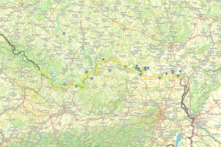 Verlauf des Eurovelo 13 in Tschechien und Österreich auf einer Karte eingezeichnet