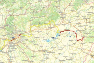 Verlauf des Eurovelo 14 von Budapest bis Debrecen auf einer Karte eingezeichnet