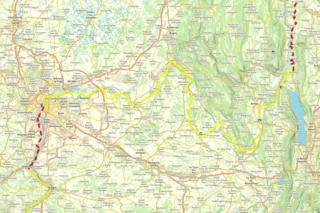 Verlauf des Eurovelo 17 von Chanaz bis Lyon auf einer Karte eingezeichnet