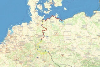 Verlauf des Eurovelo 13 in Deutschland auf einer Karte eingezeichnet