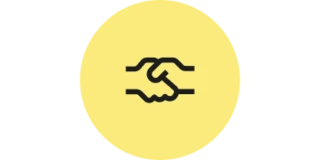 Schwarzer Umriss eines Handschlags auf einem gelben Kreis