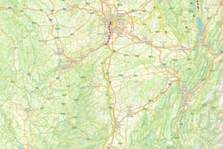Verlauf des Eurovelo 17 von Lyon bis Valance auf einer Karte eingezeichnet